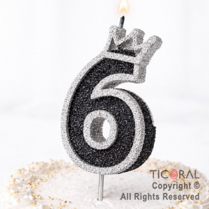 VELA NUMERO CORPOREO CON GIBRE PLATA N.6 x 1